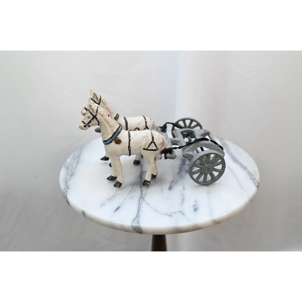 Vintage Cast Iron Horse and Carriage Figurine White Grey Painted Metal Decor
